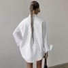 Enfärgad Enkel Mode Vardaglig Lös Kläder Vita Skjortor Sommar Nedvikt Krage Blus Långärmad Damtoppar 28686