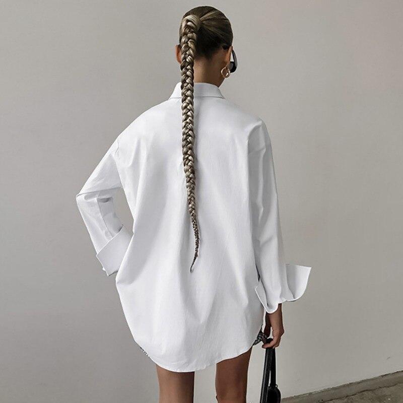 Jednobarevné Jednoduché Móda Ležérní Volné oblečení Bílé košile Léto Halenka s dlouhým rukávem Dámské topy 28686
