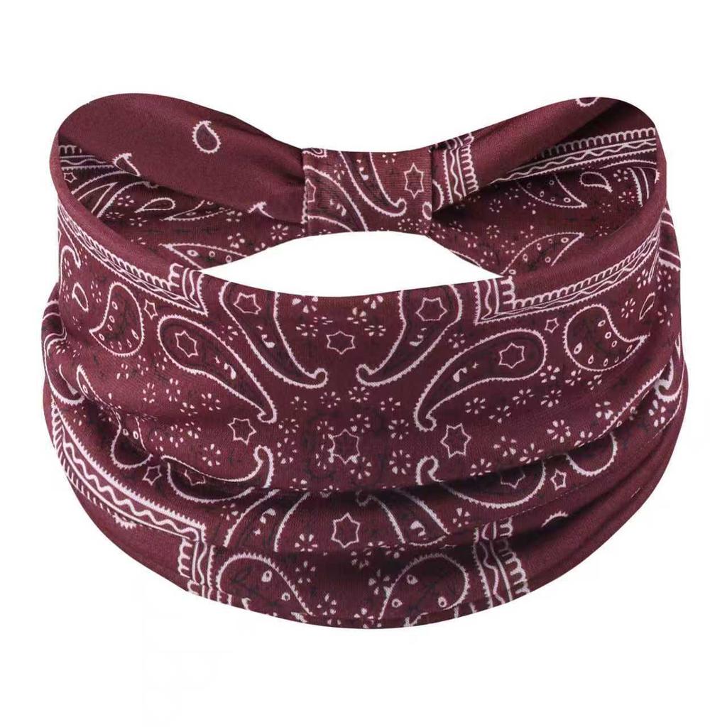 Bohemian Style Elastic Sports Headband: Women's Wide Edge Cashew Flower Headscarf