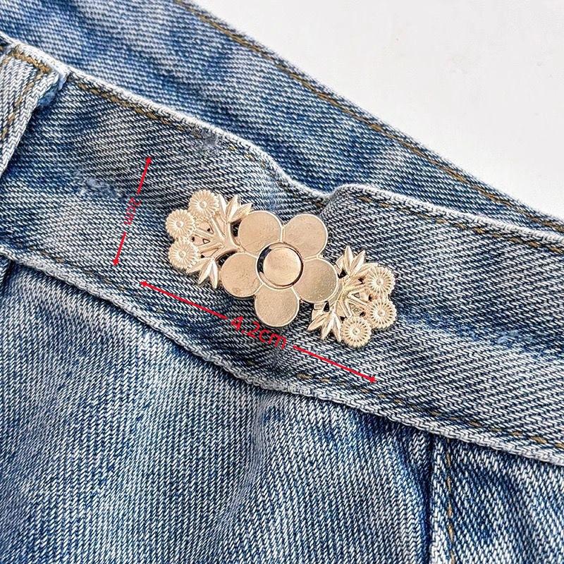1 Stück Florale Denim Taillenstraffer, Sofortige zum Einknöpfen Goldene Hosenversteller, Abnehmbare Nahtlose Denimstoff-Nadeln, Verstellbarer Taillengürtel Florale Schnallen