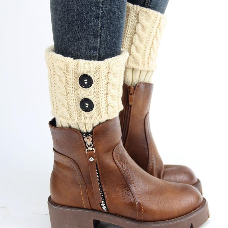 1 Pairs Autumn Winter Women'S Short Rhombus Flip 2 Button Foot Warmer Knitted Fabric Socks Fashion Boot Cover Leg Warmers