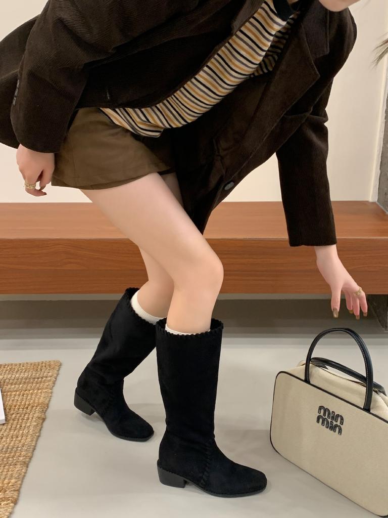 2025 Autumn New Korean Version of Retro Small Martin Boots, Thin Thick Heel Versatile High Boots for Women