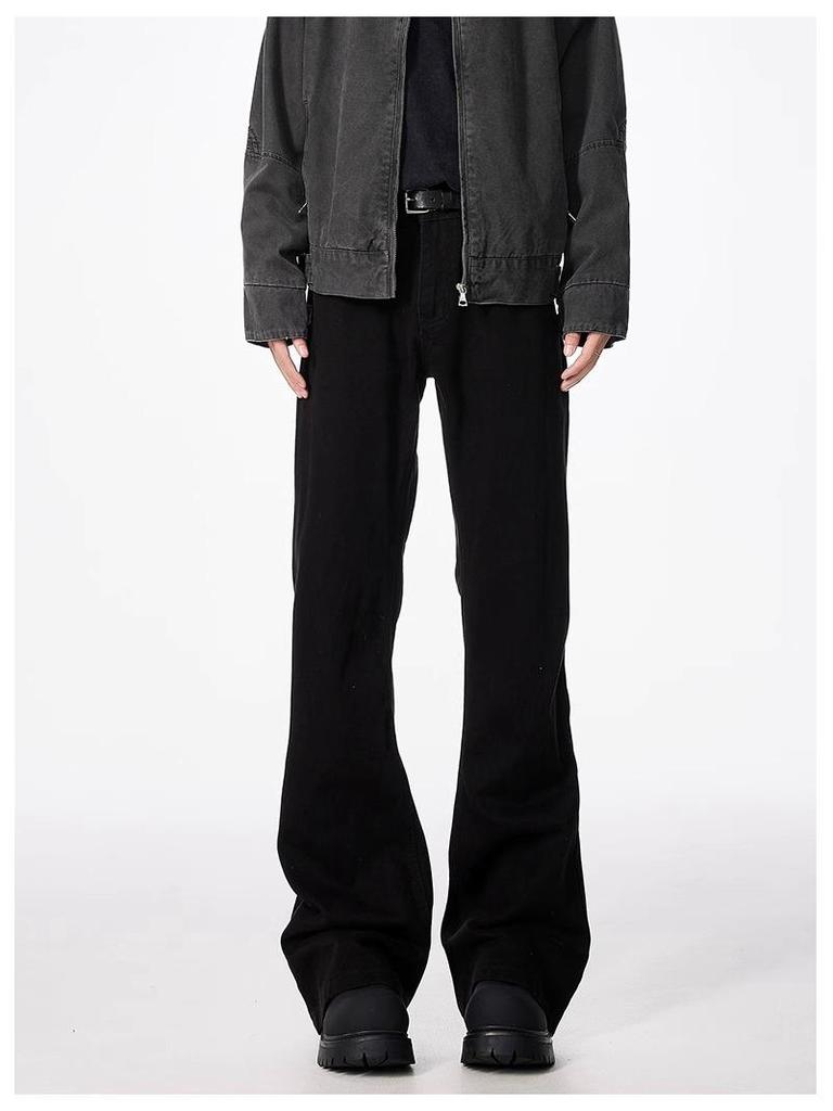 2025 Men's Black Bootcut Micro-Flared Jeans, Slim Straight Leg - Spring/Autumn Vibe