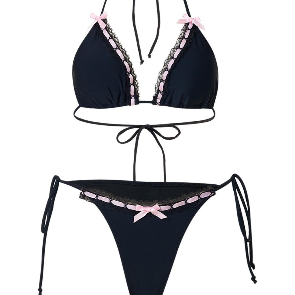 Women's Two Piece Swimsuit Sexy Lace Trimmed Bikini with Tie Up Bows 0898