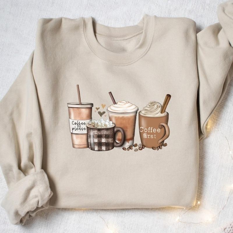 Kawaii Cinnamon First Coffee Cups Otaku Gift for Lover Autumn and Winter Sweatshirt Long Sleeve Thermal Hoodie Adult Pullover