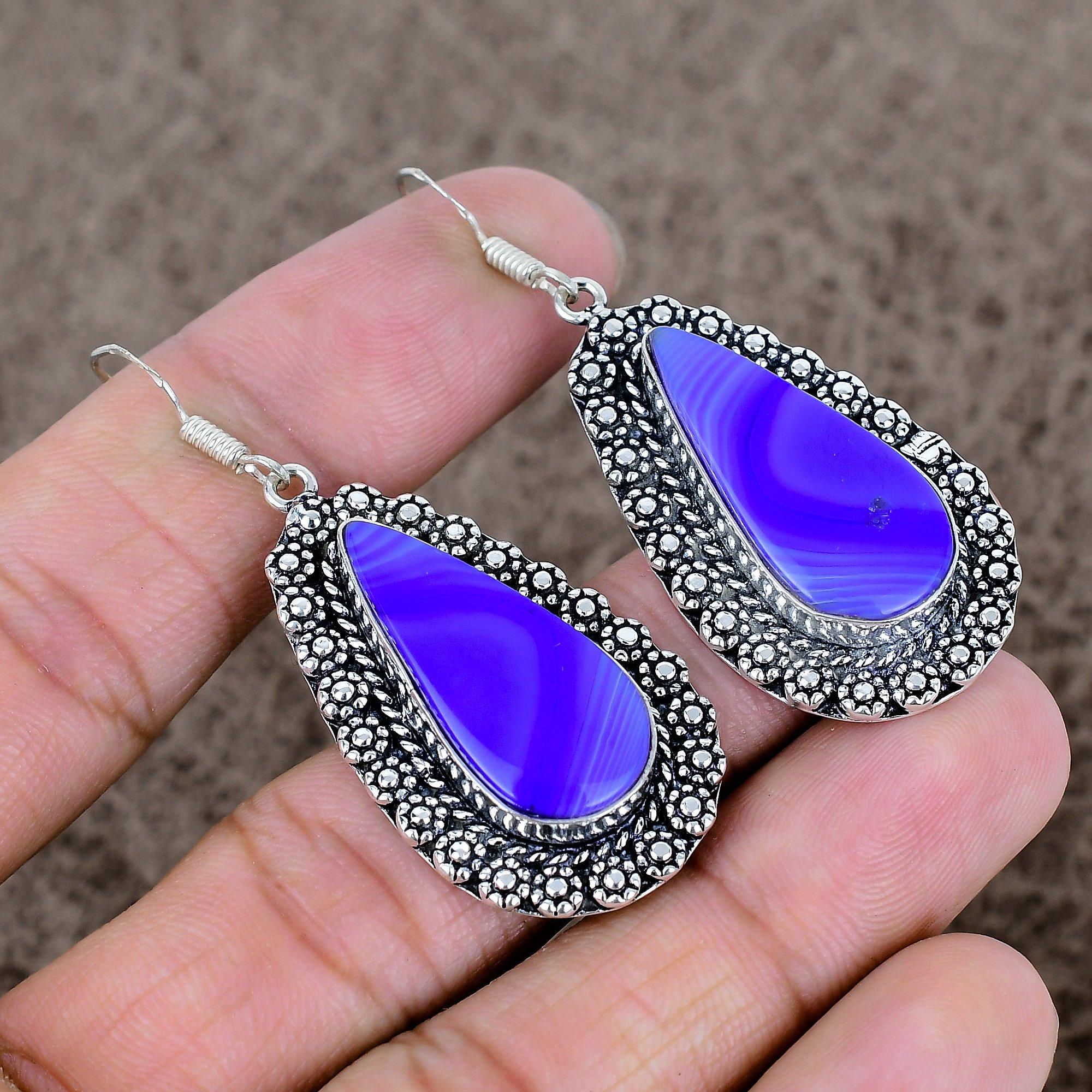 

Purple Lace Agate Gemstone 925 Sterling Silver Jewelry Earring 2.25 KKG-665