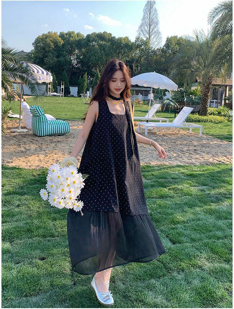 Plus Size Korean Style Black Polka Dot Lace Trim Dress (260 Jin)