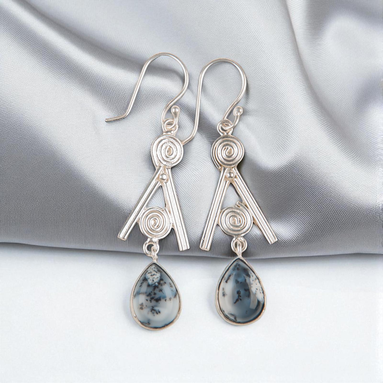

Dendritic Opal Gemstone 925 Sterling Silver Jewelry Handmade Dangle Earrings2.4 EE-86-21