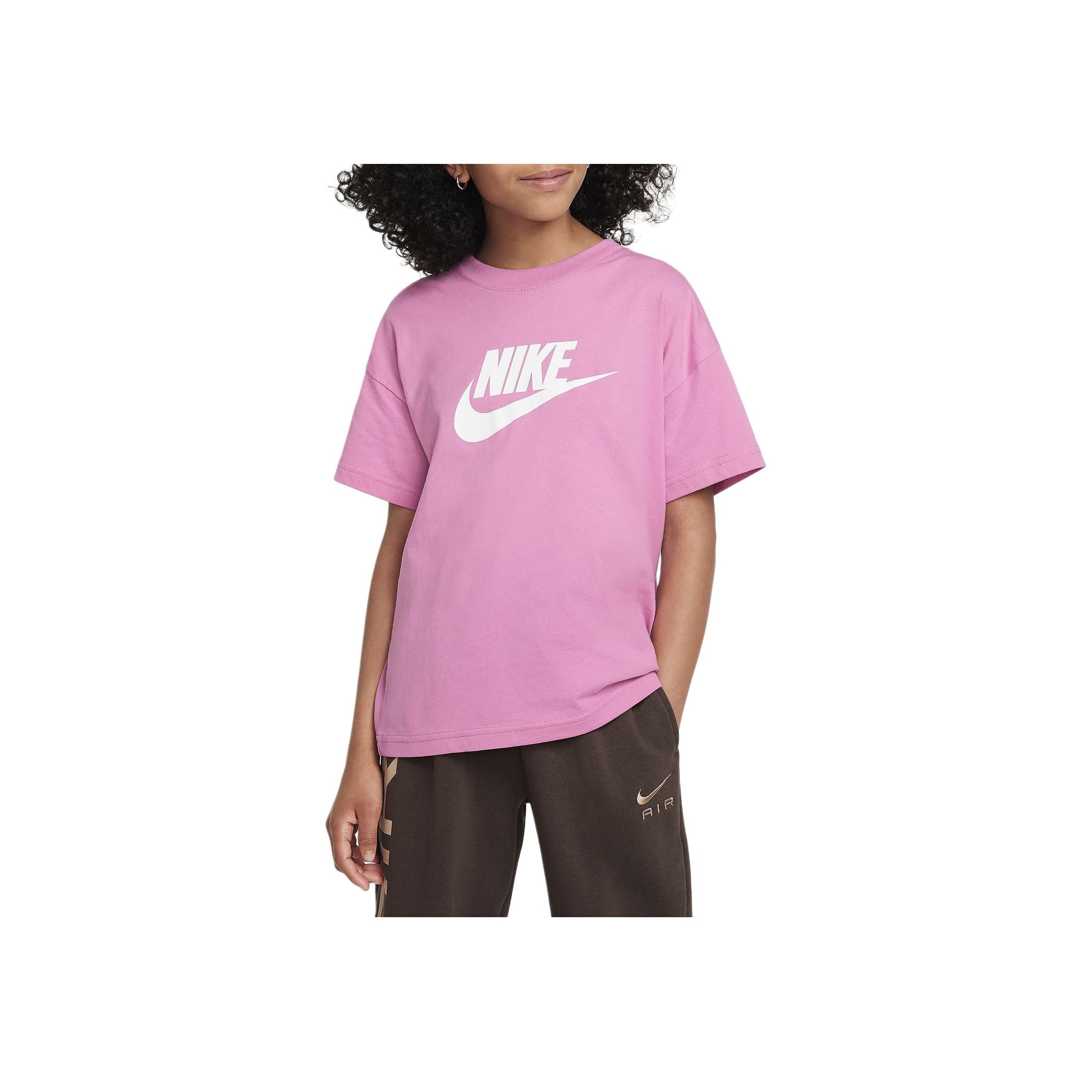 Nike Sportswear Classic Comfortable Soft Cotton Drop Shoulder Loose Short Sleeve T-Shirt Magic Flamingo Kids Tops FZ5540-646 XL