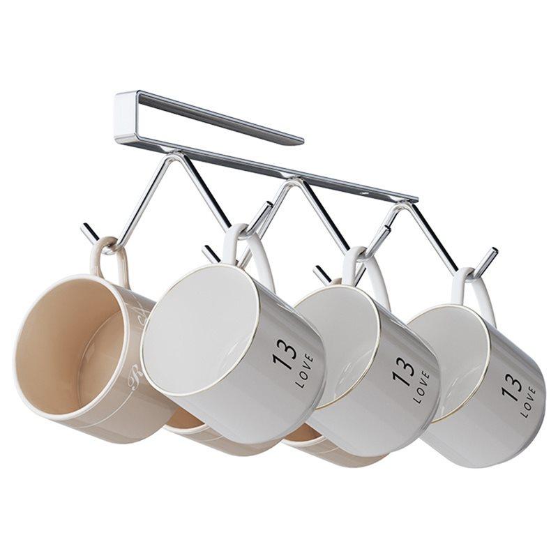 

For Kitchen Organization Stainless Steel Under Cabinet Mug Holder Rack With Self-Adhesive Bracket