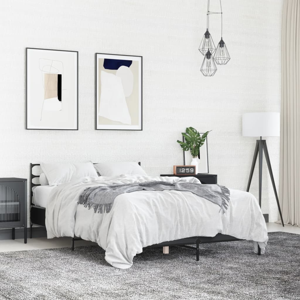 Bed Frame Black 135 x 190 cm Particleboard and Metal