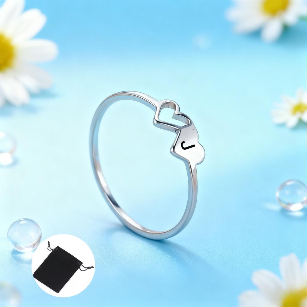 Customized Name Initial Double Heart Ring Stainless Steel A-Z Letter Couple Ring Simple Fashion Constellation Ring Couple Gift