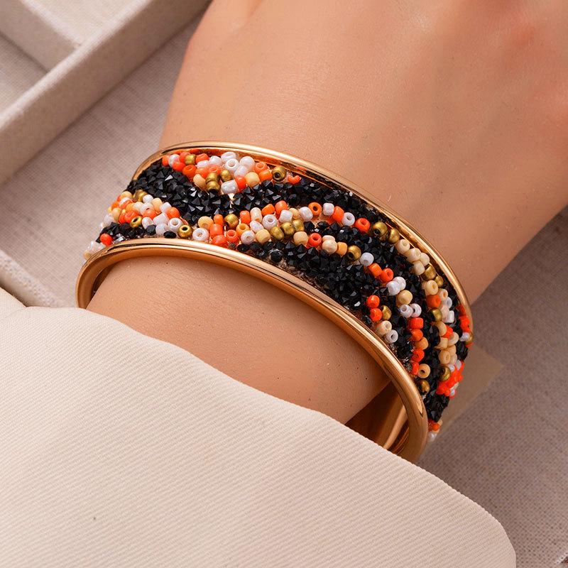 Color Rice Bead Rhinestone Open Bracelet Exaggerated Wide Face Bracelet Fashionable Personality Cool Hand Jewelry