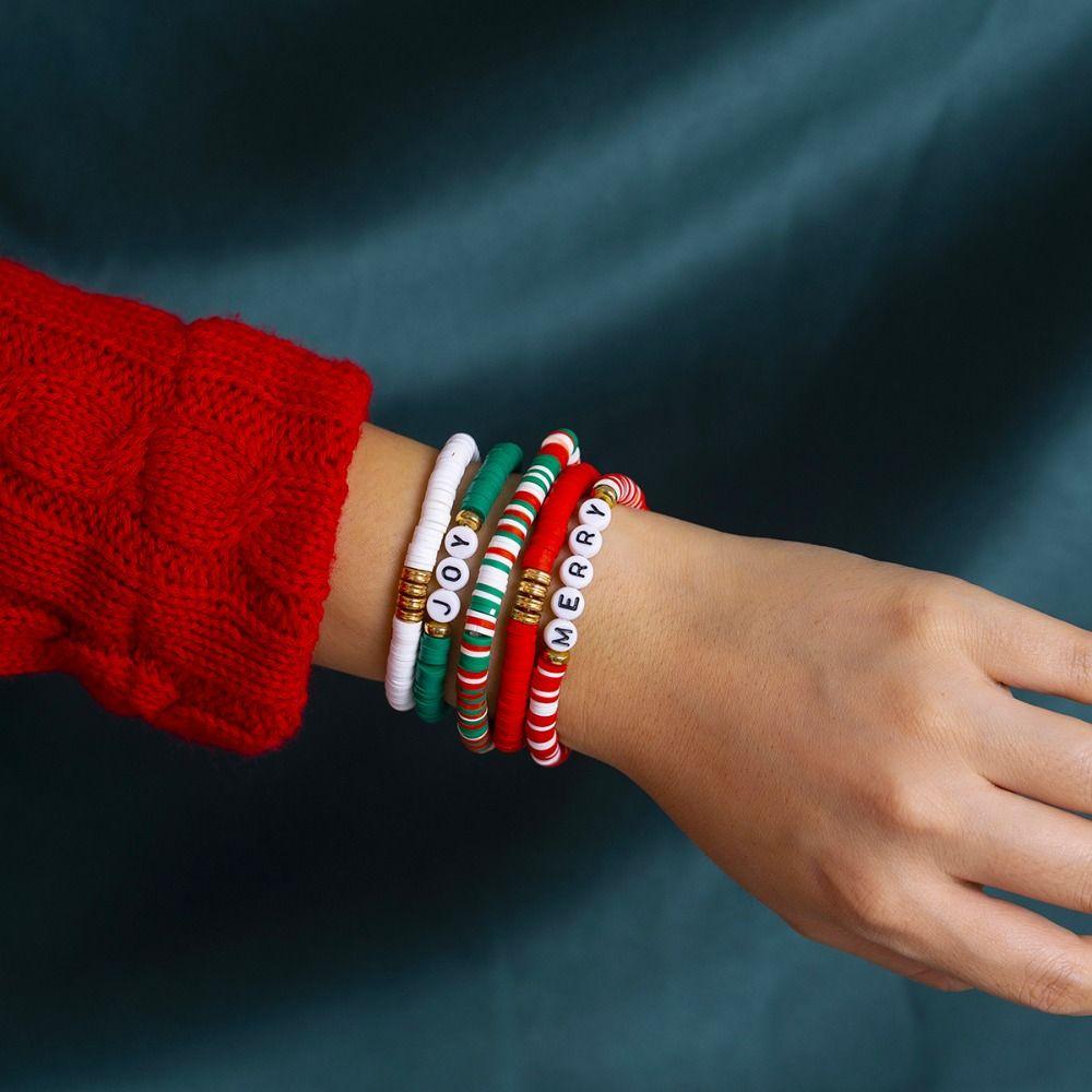 Christmas Hat Beaded Xmas Bracelet Adjustable Clay Christmas Jewelry Merry Christmas Bracelet  Gift