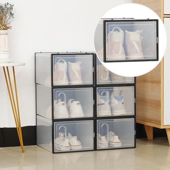 Shoe Storage Box Transparent Visible Square Shape Stackable Large Space Store Shoes Hollow Out Back Breathable Shoe Organizer Household Stuffs