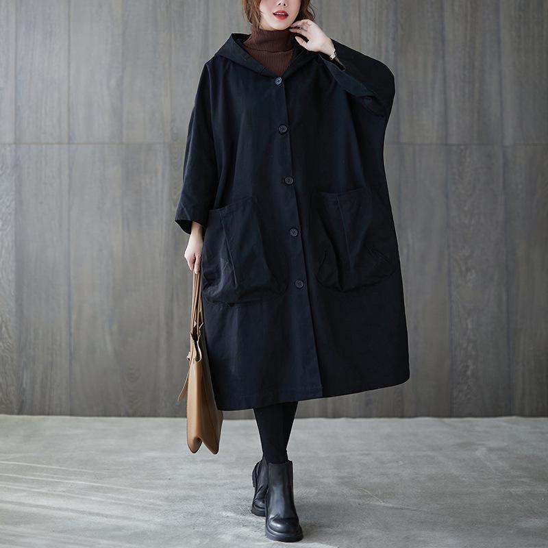 2338 Women's Plus Size Artistic Casual Trench Coat - 2026 Spring New Arrival, Mid-Length, Long-Sleeved Outerwear