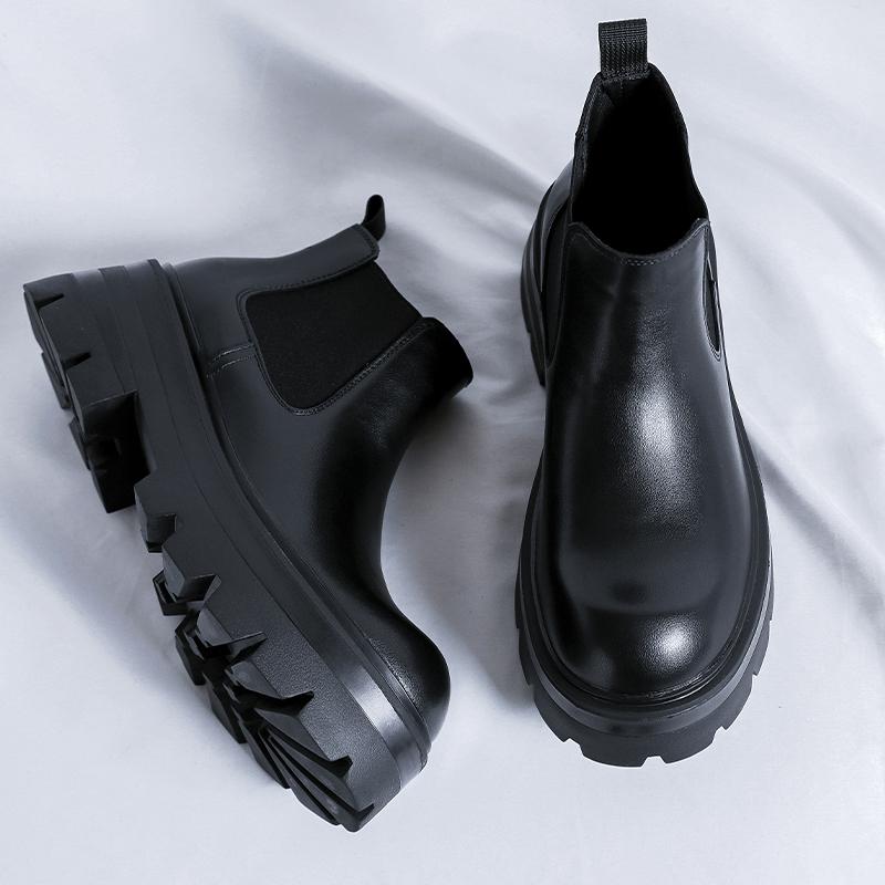 Fashion British Fashion Men Casual Leather Ankle Boot Antiskid Outdoor Chelsea Boot High Top Business Thick Bottom Designer Tooling Shoe