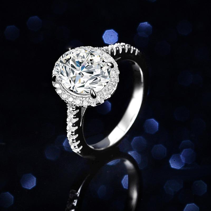 Bague Ringen Luxury 2.0 Carat Moissanite Oval Cut Diamond Rings For Women Band 100% 925 Sterling Silver Wedding Engagement Gift