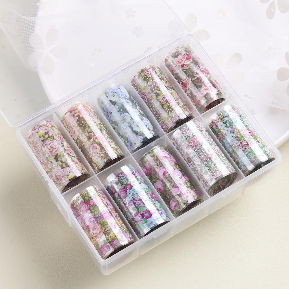 Ретро-наклейки для нейл-арта с розами и цветами, дизайн «Звездное небо», светло-голубые