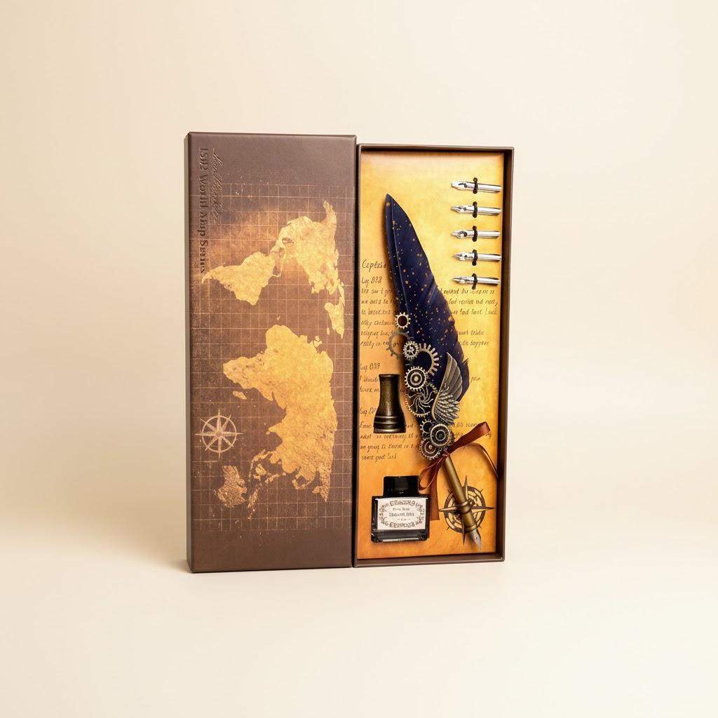 

Vintage Wing Design Calligraphy Dip Pen Set with Stand Classic Feather Shape Art Craft Includes 15ml Refill Ink Bottle темно-синий