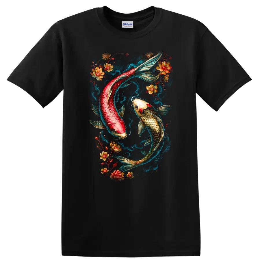 Koi Fish T Shirt Japanese Style Floral Watercolor Art Tee Design for Fish Lovers