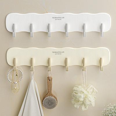 Wall Hook Punch-free Great Load Bearing Anti-slip 6 Hooks Waterproof Bathroom Kitchen Towel Hanger Clothes Hat Shoulder Bag Wall Organizer