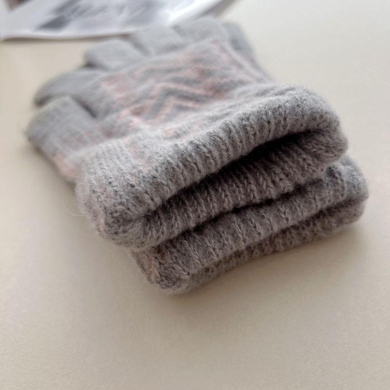 Neue Handschuhe Damen Winter Gestrickt Samt Jacquard Paar Warm Mode Winterhandschuhe