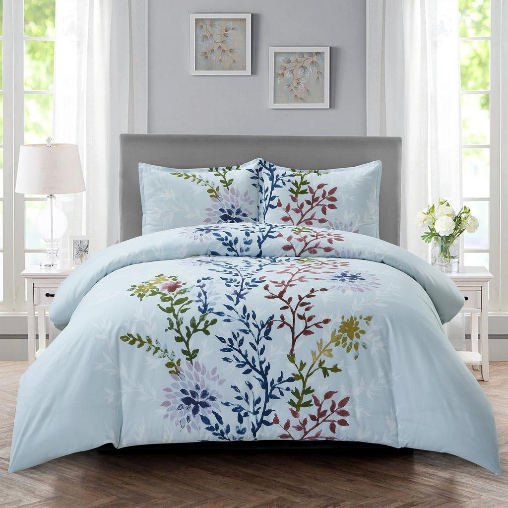 White Flower Three-Piece Quilt Cover 3D Digital Printing Bedding Set Simple Bed Cover
