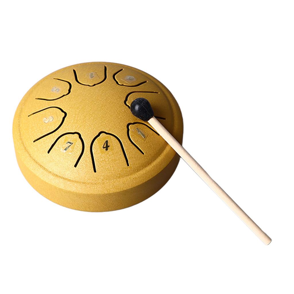 Tongue Drum 4.5 Inch 8 Tone C Key Carbon Steel Mini Tongue Drum for Adult Children Beginner Gold