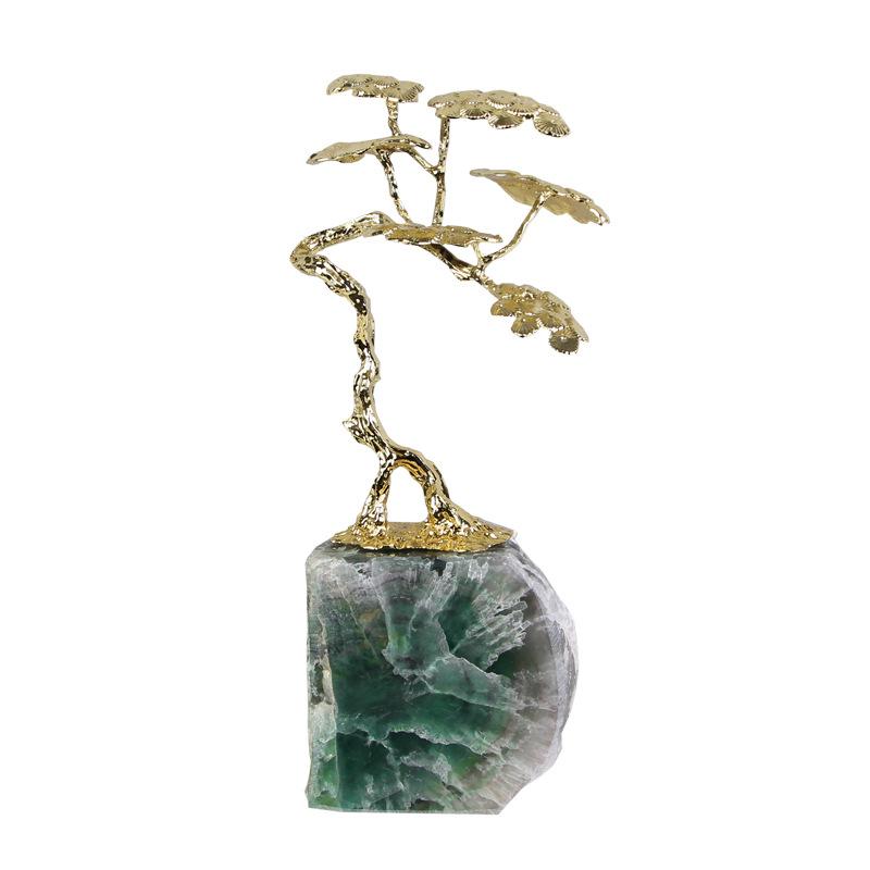 Natural Amethyst Brass Tree Ornament Lucky Handicraft Ornaments Crystal Tree Simulation Plant Sculpture Home Decoration