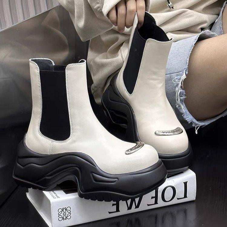 

Зимняя обувь Черные ботинки на платформе Готические ботинки Женские 2025 Новые Повседневные Задние Челси Женские Ботильоны Женские Короткие Ботильоны 35