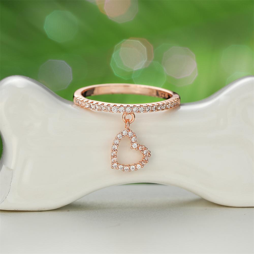 Vintage duté bílé zirkonové prsteny s přívěskem ve tvaru srdce pro ženy, barva růžového zlata, snubní prsten, zásnubní šperk, doplněk