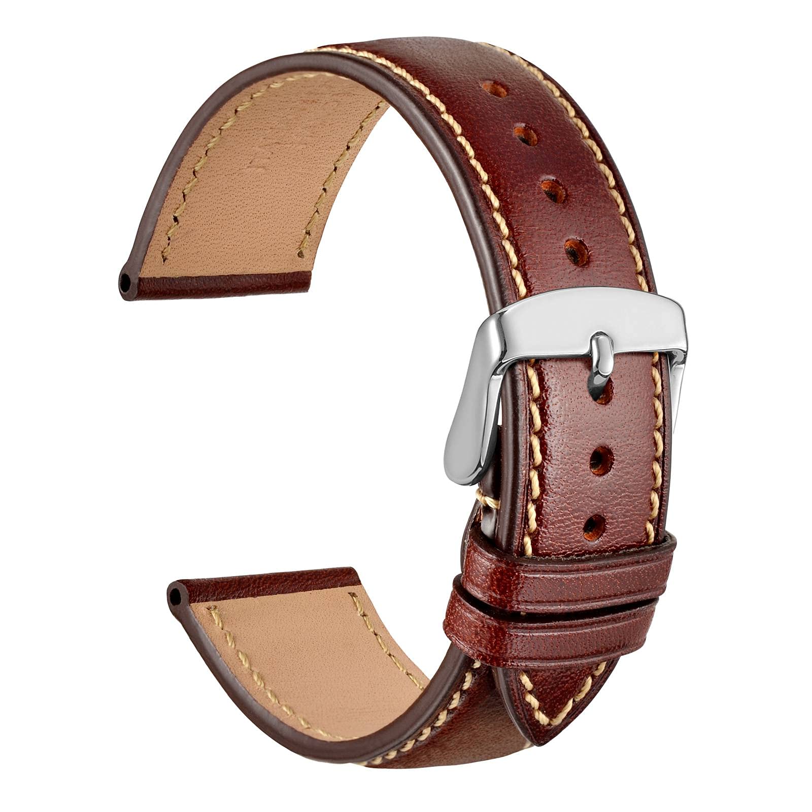 Genuine Leather Watch Strap 18mm Italian Calf Leather Replacement Watch Band [WOCCI] (Wine Red/Silver Buckle)