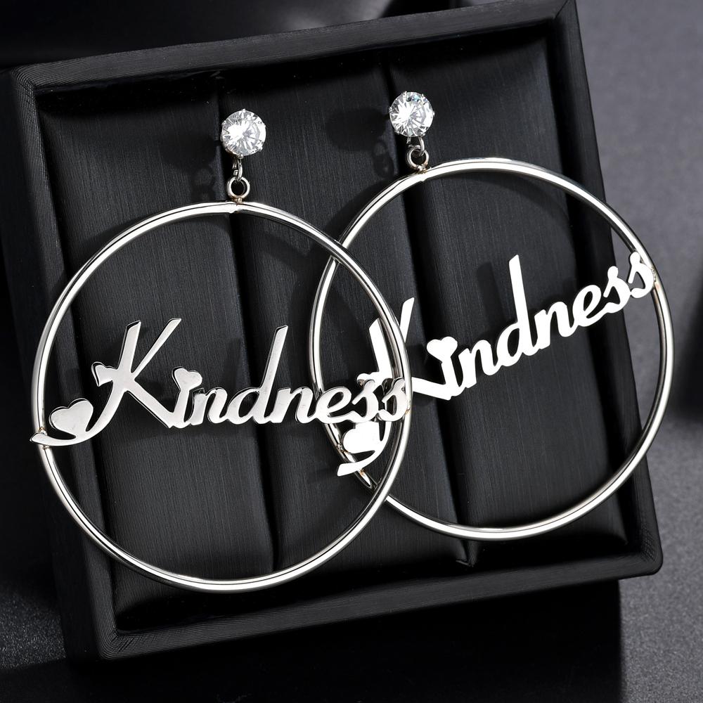 Atoztide Personalized 50mm Custom Name Earrings For Women Stainless Steel Heart Crown High Quality Weddings Party Jewelry Gift