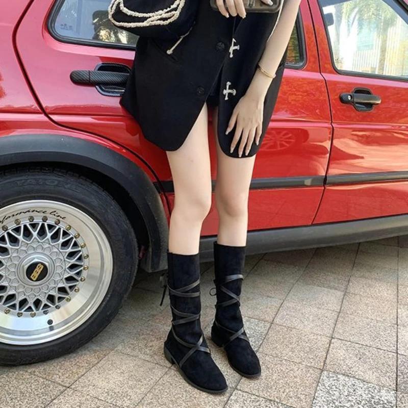 Ladies Mid Calf Shoes Autumn Women's Half High Boots New In Pointed Toe Quality Winter 2025 Novelty Boot Work Designer Luxury Pu