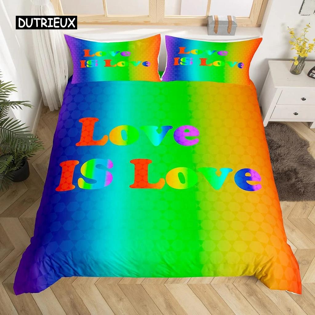 Love Is Love Duvet Cover Rainbow Bedding Collection Pride For Love Theme Romantic Comforter Cover Colorful Cartoon Car Bedspread Cover