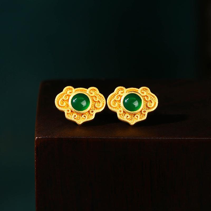PANJBJ 925 Sterling Silver Hotan Jade Stud Earring for Women Girl Round Vintage Luxury Jewelry Banquet Gift Dropshipping