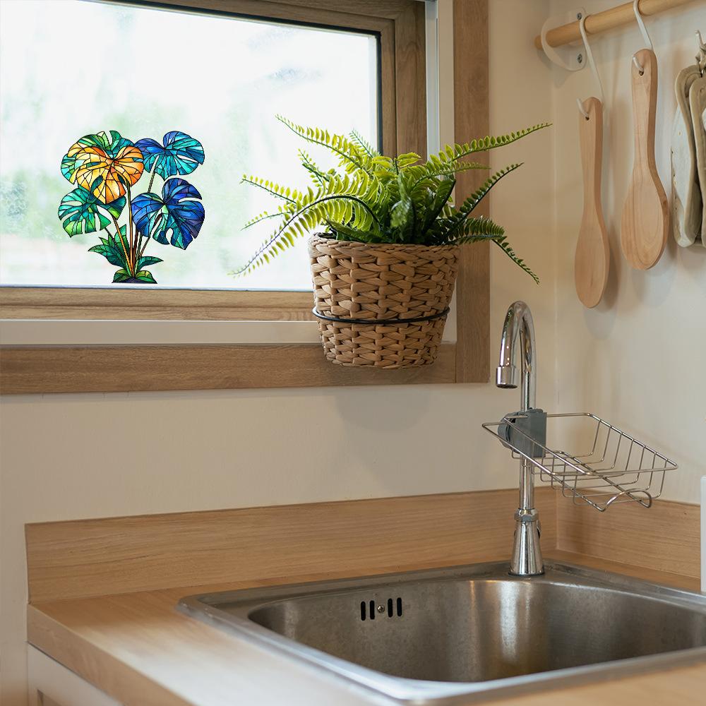 Green Plant Turtle-back Leaves Glass Window Beautification and Decoration, Static Electricity Window Stickers
