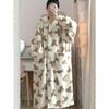 Cute Teddy Bear Coral Fleece Pajamas for Women - Autumn/Winter 2026 Thick Flannel Sleep Dress