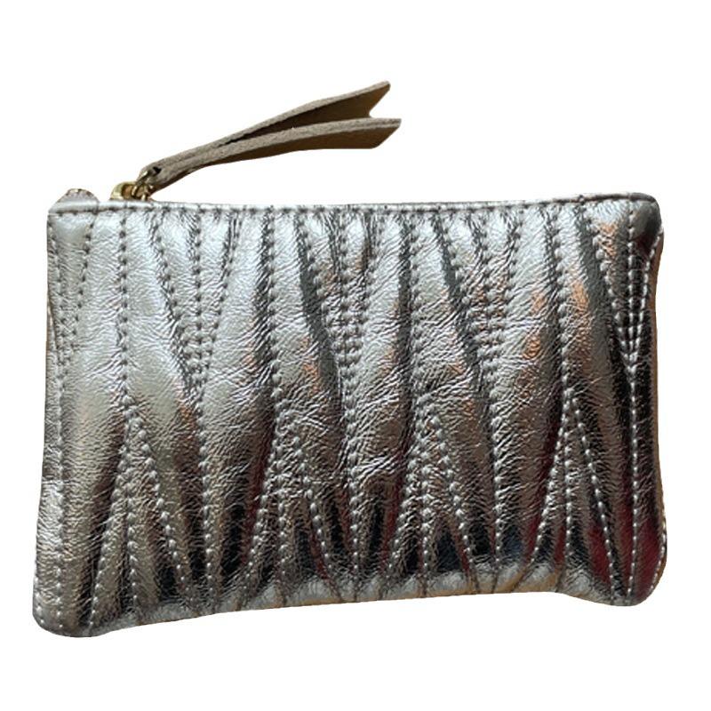 Embroidered Cowhide Leather Coin Purse & Card Holder with Zipper – Women's Key & Lipstick Storage Handbag.