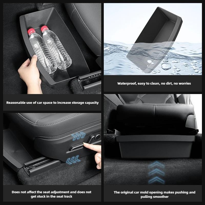 for Tesla Model Y Juniper 2025 Under Seat Storage Organizer Box Front Rear Seater TPE Storage Case ModelY Launch 2026 Trash Can