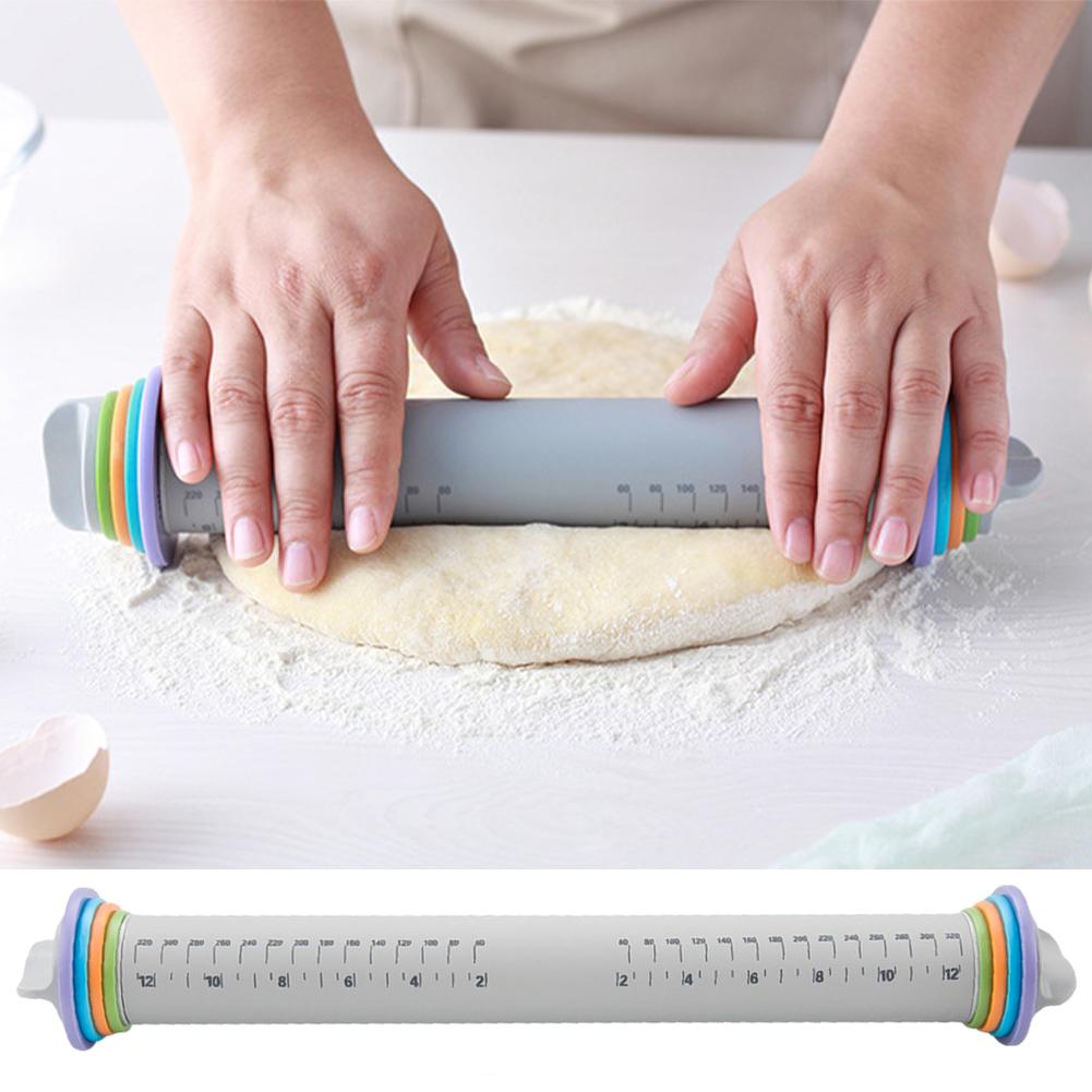 Thickness Adjustable Silicone Rolling Pin Multifunction Fondant Cake Pastry Easy Clean Bakeware Tool