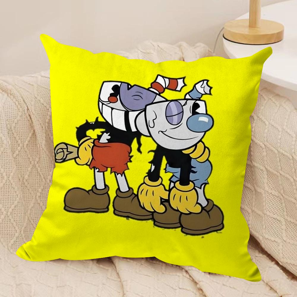 Game CCupheadS Cushion Cover Silky Short Plush DoubleSided Printed Pillow Case for Sofa All Seasons Home Decor Gift