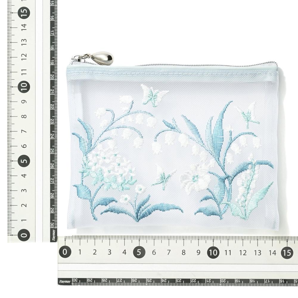 Franc Franc Japan Mesh Embroidered Mini Flat Pouch Light Blue