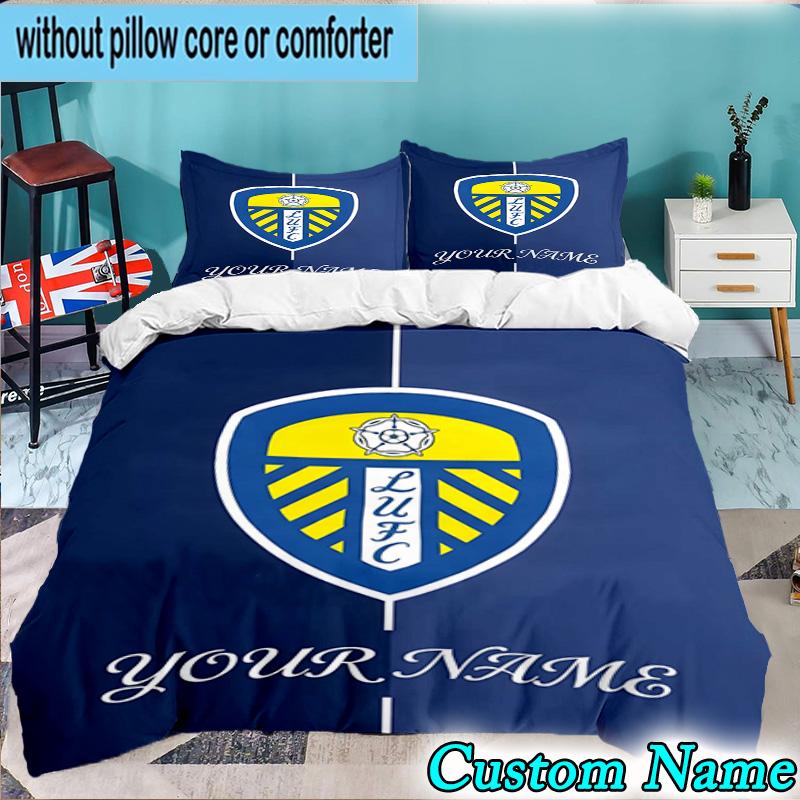 3PCS Custom Name Leeds United Crest Design Bedding Set Duvet Cover Closure Includes 1 Duvet Cover & 2 Pillowcases for All Seasons Bedroom Decor