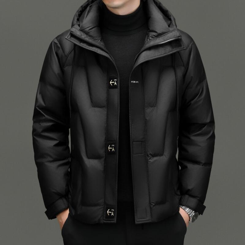 Fashion trend hooded down jacket men's stand-up collar thickened young and middle-aged casual white duck down men's jacket cotton jacket