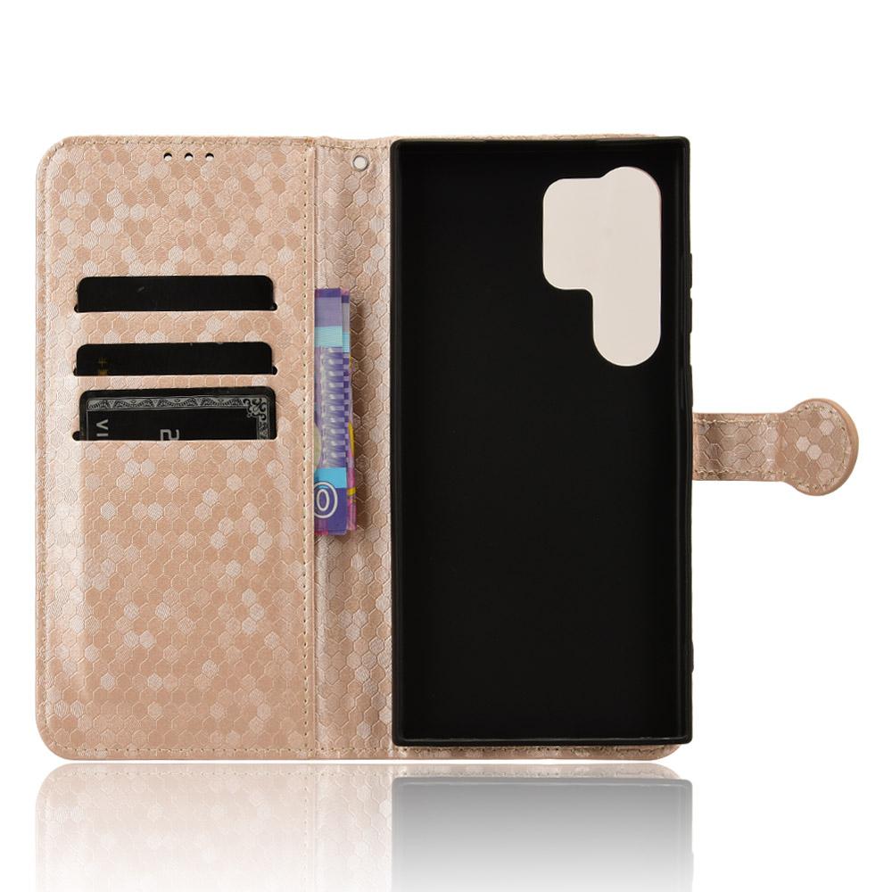 For Samsung Galaxy S24 Ultra Cell Phone Case PU Leather Wallet Imprinted Foldable Stand Cover