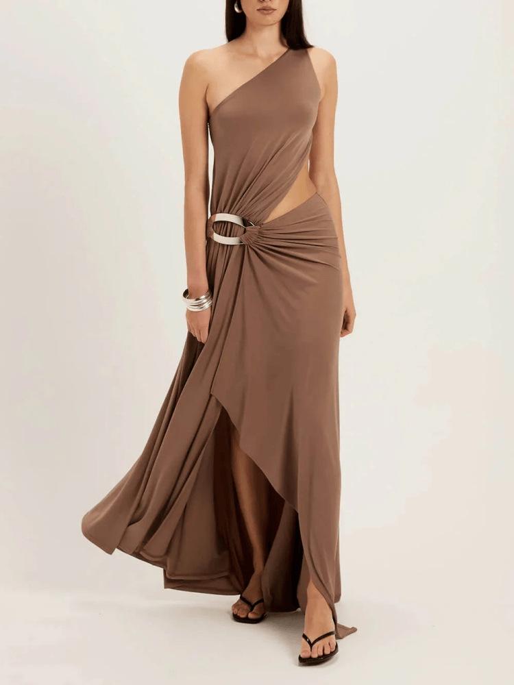 One-Shoulder Sleeveless Side Slit Irregular Hem Dress for Women Extra Large