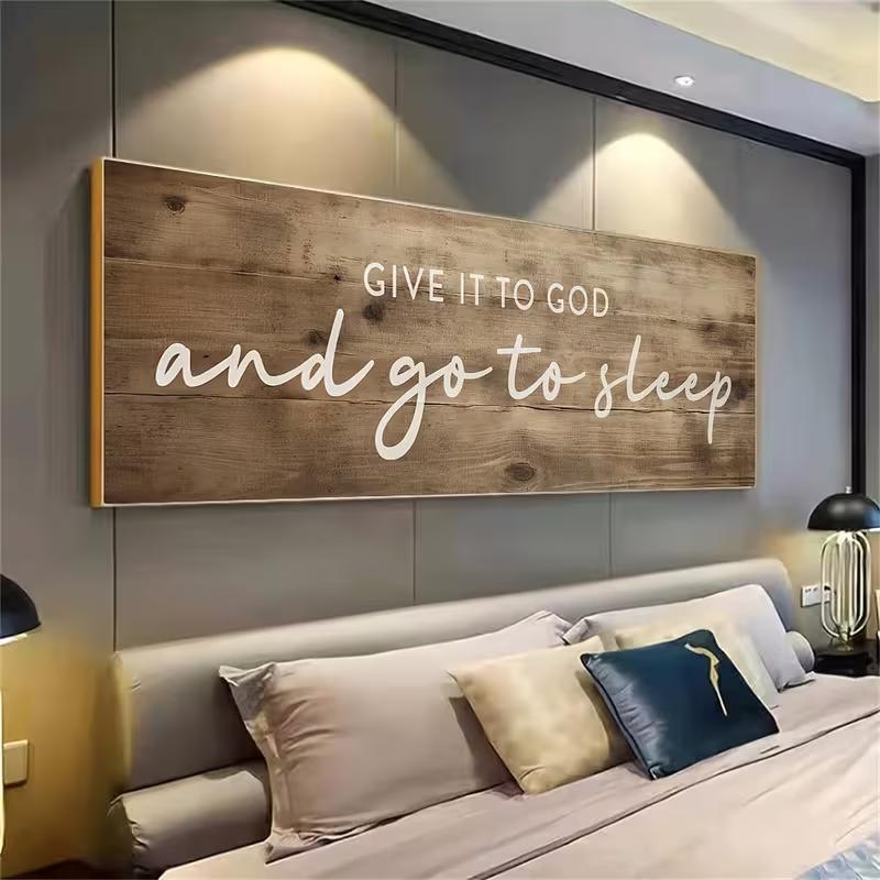 Frameless Vintage "Give It to God and Go to Sleep" Inspirational Verse Wall Art Poster - Suitable for Bedroom, Kitchen, Living Room Home Decor