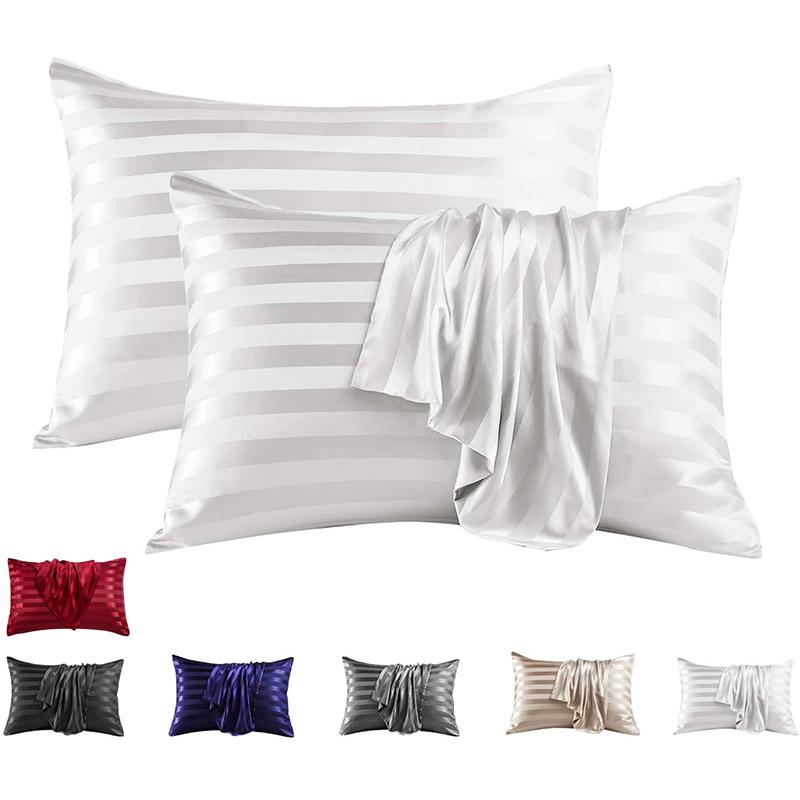 Imitation Silk Satin Stripes Pillowcase Queen High-quality Jacquard King Size Pillow Cover Home Pillow Cases Envelope Closure
